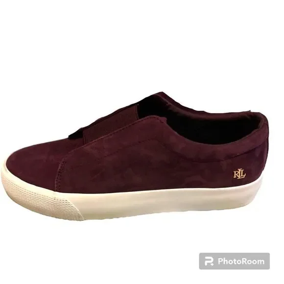 Ralph Lauren Women's Burgundy Isla Sheep Suede Slip-On Sneaker 🔥NEW🔥 - Picture 2 of 8